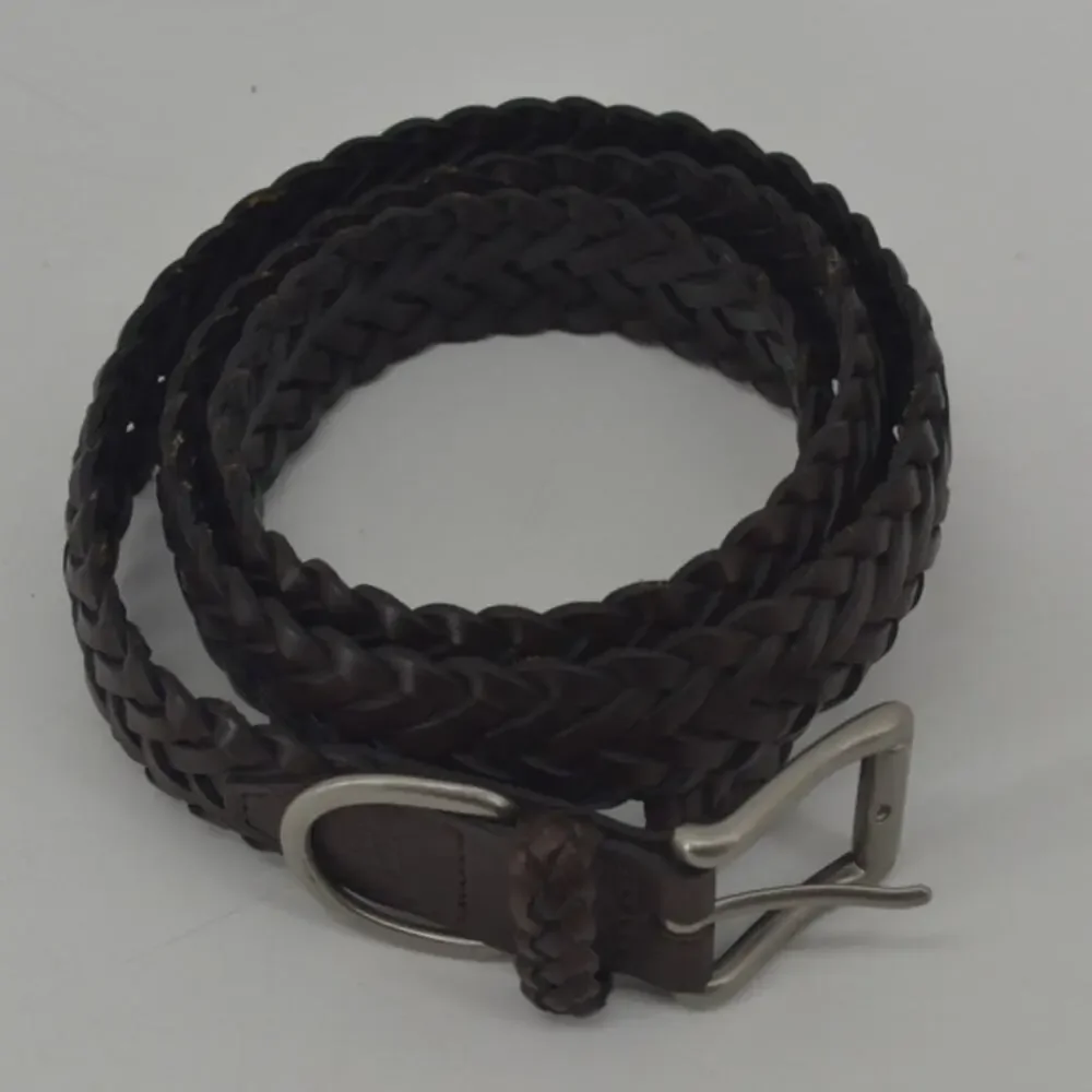 CRL Brown Leather Braided Weaved Men's Belt Silver Size 38